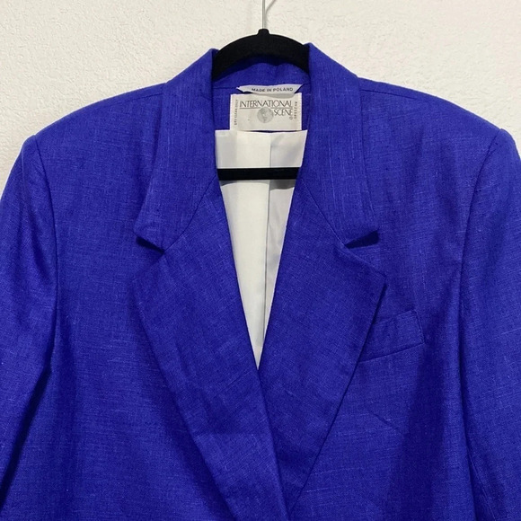 International Scene NWT Blue Pure Linen Double Breasted Blazer Size 13/14 - Picture 2 of 9